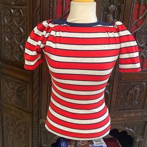 Freddies of Pinewood saddle red blue gray 40s vintage inspired top blouse M